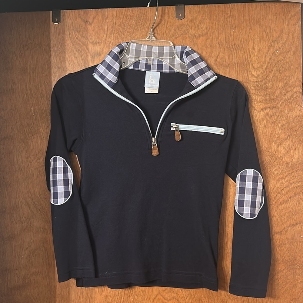 Boys Navy Long Sleeve 1/4 Zip with Plaid Accents